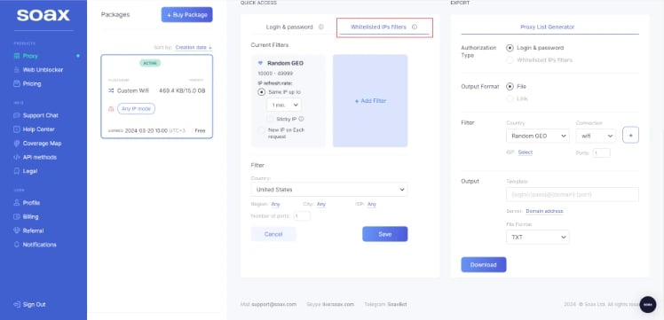 soax - whitelist IP